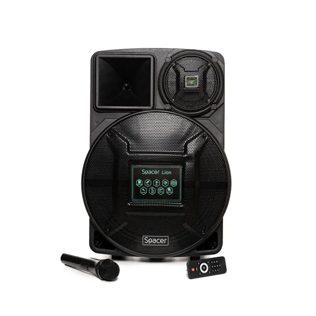 BOXA SPACER portabila bluetooth LION, tip troler, RMS: 120W, 15&quot; woofer, acumulator 4.5A, input : AUX audio, guitar, USB/microSD, remote control, wireless microphone, black, &quot;SPB-A25-BT&quot;/43501939  (include TV 10 lei)