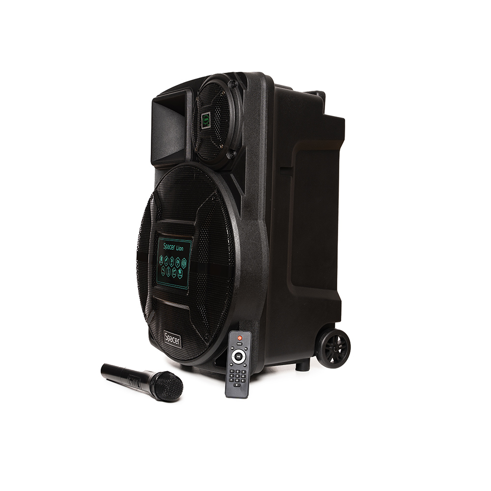 BOXA SPACER portabila bluetooth LION, tip troler, RMS: 120W, 15" woofer, acumulator 4.5A, input : AUX audio, guitar, USB/microSD, remote control, wireless microphone, black, "SPB-A25-BT"/43501939  (include TV 10 lei) thumb