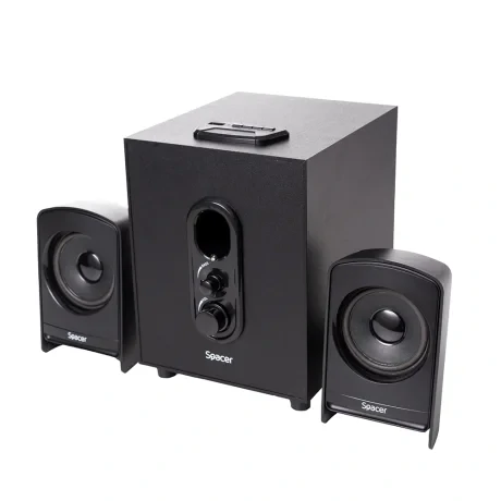 BOXE SPACER 2.1, RMS: 20W (2 x 5W + 10W), control volum, bass, subwoofer lemn MDF, 220V alimentare, USB/FM/RCA, black, &quot;SPSK-21BT-LONDON&quot; (include TV 3.5lei)