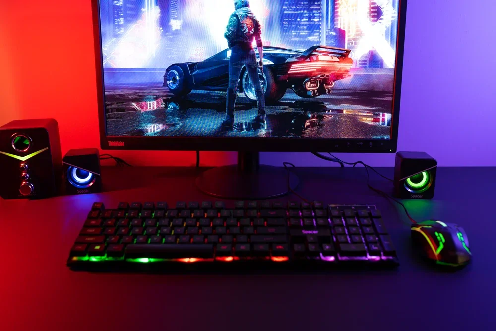 BOXE SPACER Gaming 2.1, RMS: 11W (2 x 3W + 5W), control volum, bass, treble,  7 x LED, USB power, black, "SPGS-TORNADO" (include TV 1.75 lei)