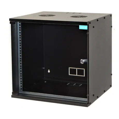 CABINET 19&quot; SPACER   9U, fixare pe perete, Flatpack (dezasamblat),  Black, 448 (h) x 515 (w) x 450 (d) mm, usa sticla cu blocare, otel 1.5mm, sarcina maxima 100Kg, &quot;SPCW-9U-450-BK&quot;