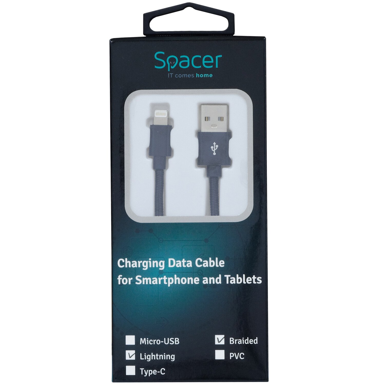 CABLU alimentare si date SPACER, pt. smartphone, USB 2.0 (T) la Lightning (T), pentru Iphone, braided,Retail pack, 1.8m, black,&nbsp; "SPDC-LIGHT-BRD-BK-1.8" thumb
