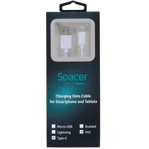 CABLU alimentare si date SPACER, pt. smartphone, USB 3.0 (T) la Type-C (T), PVC,2.1A,Retail pack, 0.5m, alb, &quot;SPDC-TYPEC-PVC-W-0.5&quot;