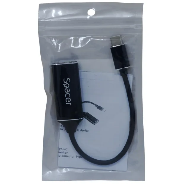 CABLU video SPACER, adaptor USB 3.1 Type-C (T) la HDMI (M), 15cm, rezolutie maxima 4K UHD (3840 x 2160) la 30 Hz, Black, &quot;SP-CM-HDMIF-01&quot; (include TV 0.18lei)