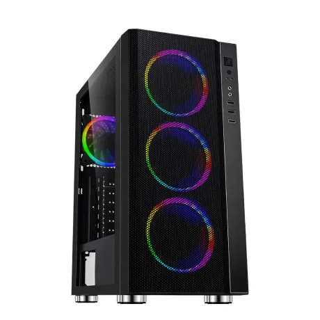 CARCASA  SPACER - gaming, Middle Tower, ATX, "RAINBOW", fara sursa, sticla securizata, 4 x fan, USB 2.0 x 2, USB 3.0 x 1, mesh, fan controller (inclusiv RGB), telecomanda, "SPCS-GC-RAINBOW"