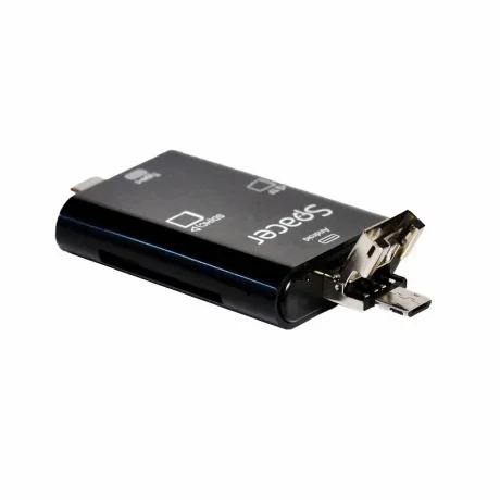 CARD READER extern SPACER, 3 in 1, interfata USB 2.0, USB Type C, Micro-USB, citeste/scrie: SD, micro SD; adaptor USB Type C la USB sau Micro-USB; plastic, negru, &quot;SPCR-309&quot;  (include TV 0.18 lei)