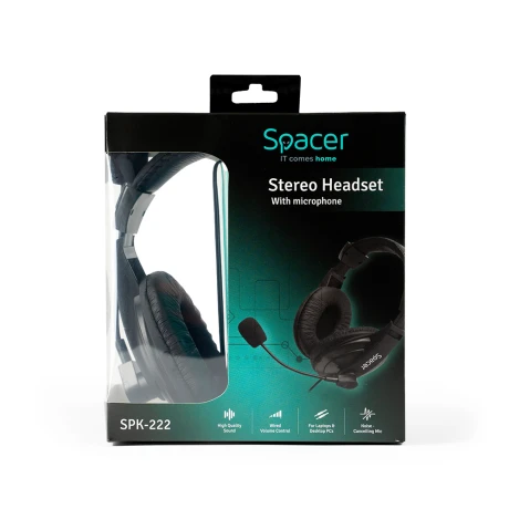 CASTI  Spacer, cu fir, standard, utilizare multimedia, microfon pe brat, conectare prin Jack 3.5 mm x 2, negru, &quot;SPK-222&quot;,