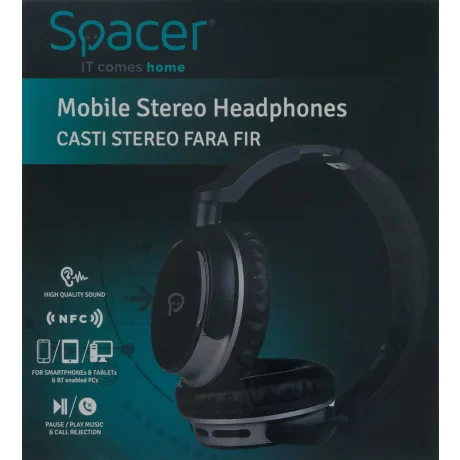 CASTI  Spacer, wireless, standard, utilizare multimedia, smartphone, microfon pe casca, conectare prin Bluetooth 4.0, negru, "SP-BH-03",