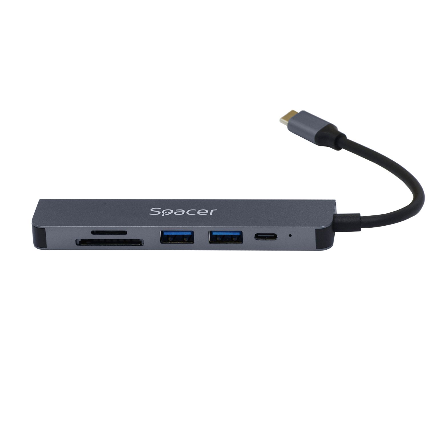 DOCKING Station Spacer universal 6 in 1, conectare Type-C, USB 3.0 x 2 |PD 3.0 x 1 (87W), porturi video HDMI x 1, 4K (30Hz),SD card x 1, TF (MicroSD card) x 1, gri, Aluminiu, "SPDS-TypeC-HUPS-6in1" (include TV 0.18 lei) thumb