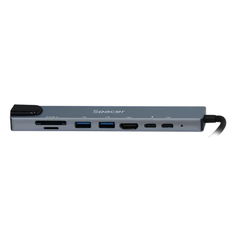 DOCKING Station Spacer universal 8 in 1, conectare Type-C, USB 3.0 x 2|USB Type C x 1|PD 87W x 1|HDMI x 1 4K (30Hz)|RJ-45 (1000MHz/s)| SD Cardx1| TF (MicroSD)x1, Gri, Aluminiu, &quot;SPDS-TypeC-CHUPSG-8in1&quot;