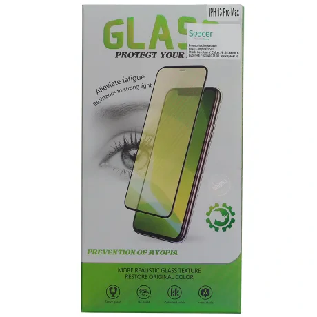 FOLIE STICLA  Spacer pentru Iphone 13 Pro Max, grosime 0.3mm, acoperire totala ecran, strat special anti-ulei si anti-amprenta, Tempered Glass, sticla 9D, duritate 9H &quot;SPPG-AP-IP13PM-TG&quot;