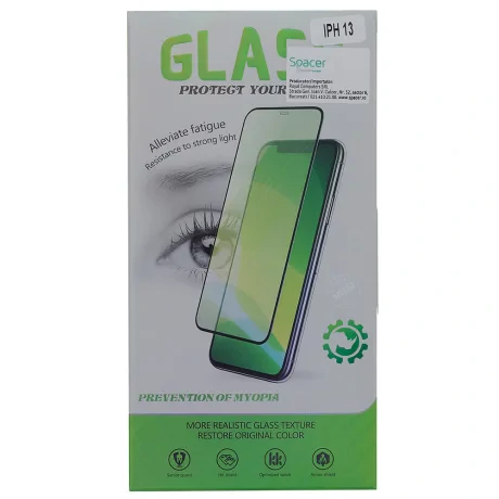 FOLIE STICLA  Spacer pentru Iphone 13 si 13 Pro, grosime 0.3mm, acoperire totala ecran, strat special anti-ulei si anti-amprenta, Tempered Glass, sticla 9D, duritate 9H "SPPG-AP-IP13-TG"