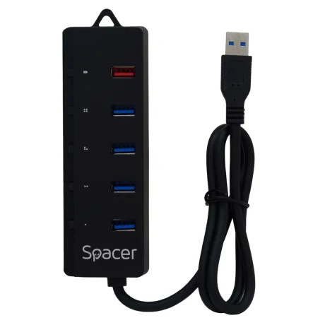 HUB extern SPACER, porturi USB: USB 3.0 x 4, Port USB Quick Charge x 1, conectare prin USB 3.0, Alimentare retea 220V,negru, &quot;SPH-4USB30-1QC&quot;