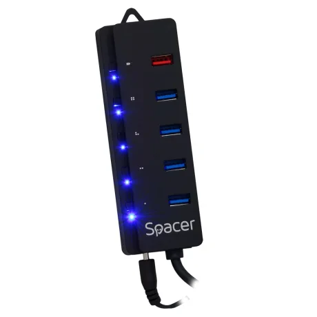 HUB extern SPACER, porturi USB: USB 3.0 x 4, Port USB Quick Charge x 1, conectare prin USB 3.0, Alimentare retea 220V,negru, &quot;SPH-4USB30-1QC&quot;