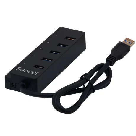 HUB extern SPACER, porturi USB: USB 3.0 x 4, Port USB Quick Charge x 1, conectare prin USB 3.0, Alimentare retea 220V,negru, &quot;SPH-4USB30-1QC&quot;