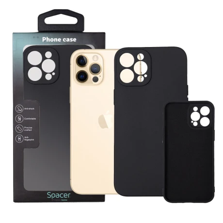 HUSA SMARTPHONE Spacer pentru Iphone 12 Pro Max, grosime 2mm, material flexibil silicon + interior cu microfibra, negru &quot;SPPC-AP-IP12PM-SLK&quot;