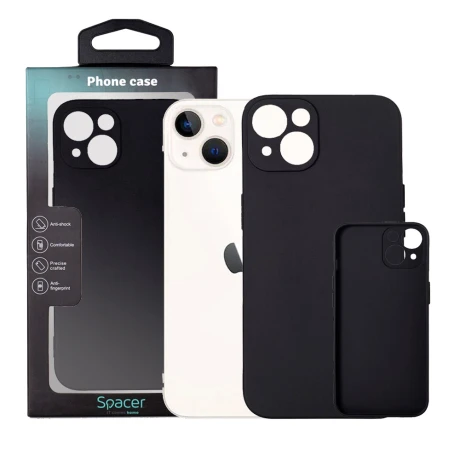 HUSA SMARTPHONE Spacer pentru Iphone 13, grosime 2mm, material flexibil silicon + interior cu microfibra, negru &quot;SPPC-AP-IP13-SLK&quot;