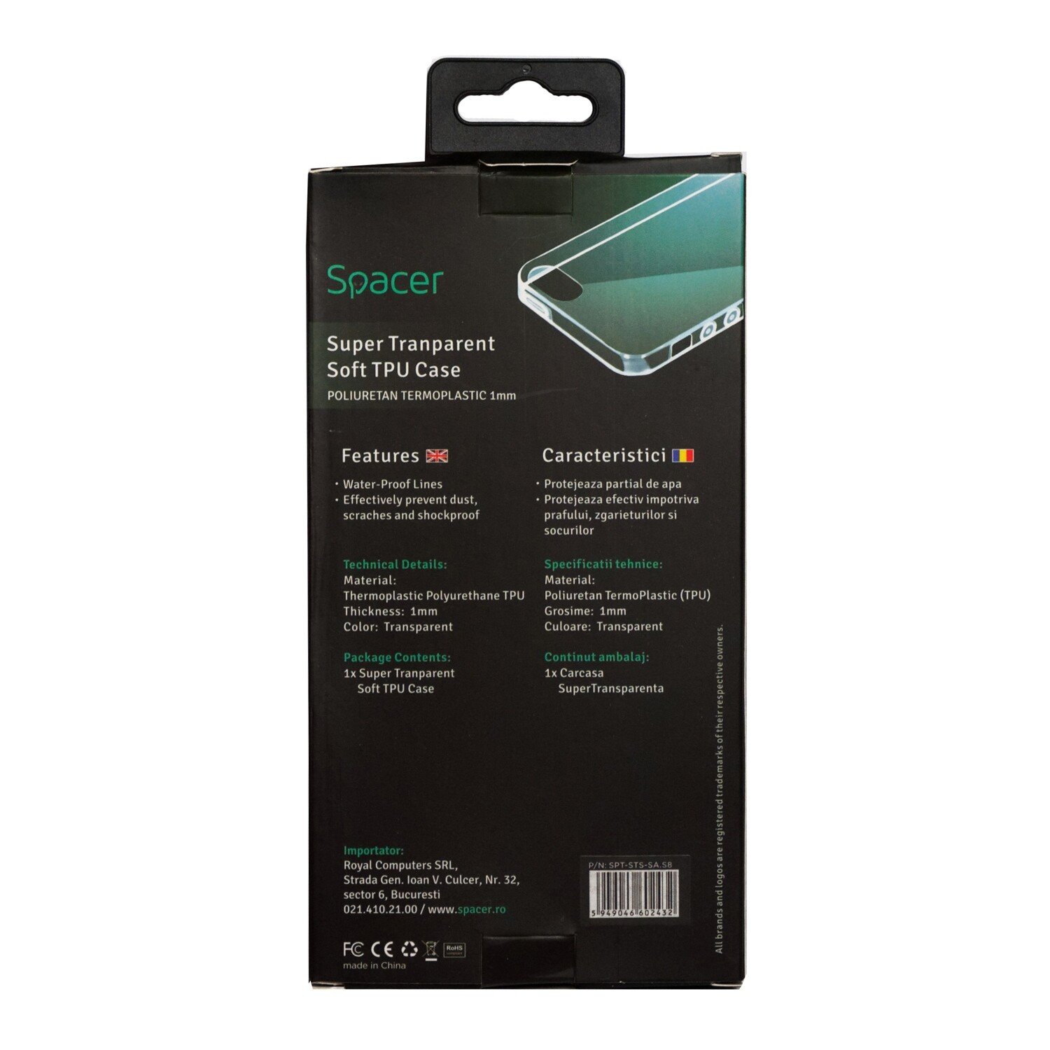 HUSA SMARTPHONE Spacer pentru Samsung S8, grosime 1 mm, material flexibil TPU, transparenta "SPT-STS-SA.S8" thumb
