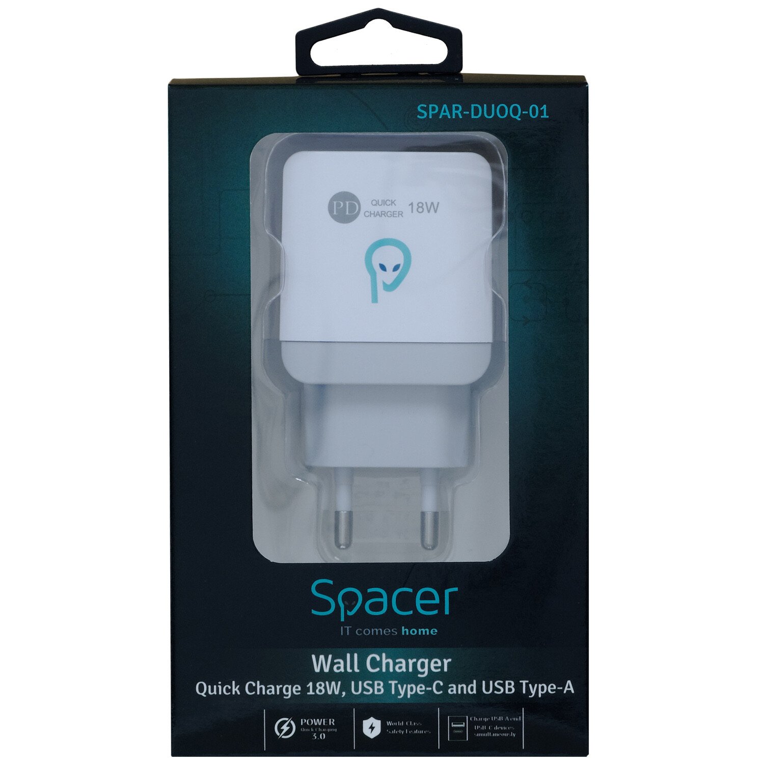 INCARCATOR retea SPACER Quick Charge 18W, USB Type-C PD+ USB Quick Charge, "SPAR-DUOQ-01" thumb