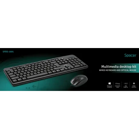 KIT wired SPACER USB, tastatura multimedia "SPKB-169" + mouse optic "SPMO-M11", black, "SPDS-1691"  /45505412