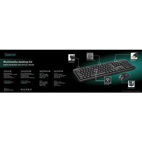 KIT wired SPACER USB, tastatura multimedia "SPKB-169" + mouse optic "SPMO-M11", black, "SPDS-1691"  /45505412