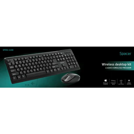 KIT wireless SPACER, tastatura wireless + mouse wireless, black, &quot;SPDS-1100&quot;   (include TV 0.8lei)