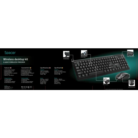KIT wireless SPACER, tastatura wireless + mouse wireless, black, &quot;SPDS-1100&quot;   (include TV 0.8lei)