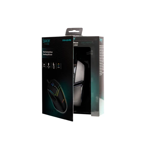 MOUSE Spacer - gaming, gaming, cu fir, USB, optic, 12.000 dpi, butoane/scroll 7/1, iluminare RGB, negru, &quot;SPGM-ALIEN-PRO&quot;