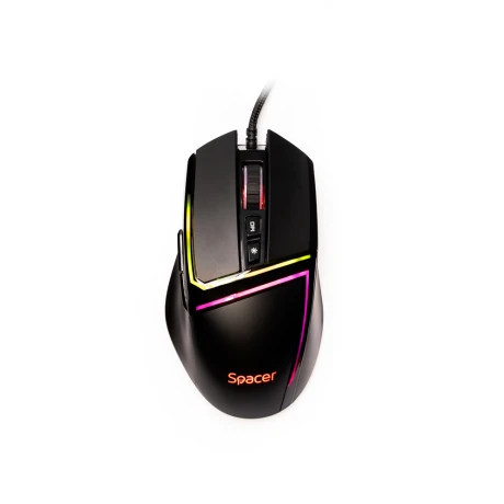 MOUSE Spacer - gaming, gaming, cu fir, USB, optic, 12.000 dpi, butoane/scroll 7/1, iluminare RGB, negru, &quot;SPGM-ALIEN-PRO&quot;