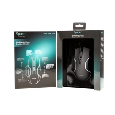 MOUSE Spacer - gaming, gaming, cu fir, USB, optic, 12.000 dpi, butoane/scroll 8/1, iluminare RGB, negru, &quot;SPGM-ALIEN-RACE&quot;