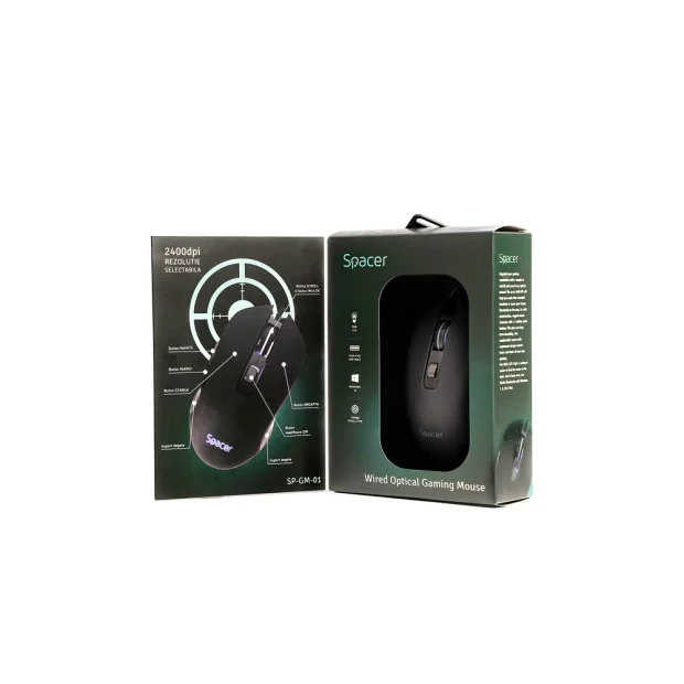 MOUSE  Spacer - gaming, gaming, cu fir, USB, optic, 2400 dpi, butoane/scroll 6/1, iluminare, negru, &quot;SP-GM-01&quot; (include TV 0.18lei)