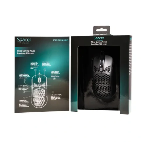 MOUSE Spacer - gaming, gaming, cu fir, USB, optic, 6.400 dpi, butoane/scroll 6/1, iluminare RGB, negru, &quot;SPGM-ALIEN-LIGHT&quot;