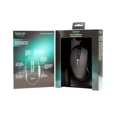 MOUSE Spacer - gaming, gaming, cu fir, USB, optic, 8.000 DPI, butoane/scroll 7/1, iluminare RGB, negru, &quot;SPGM-PULSAR-SPEED&quot;