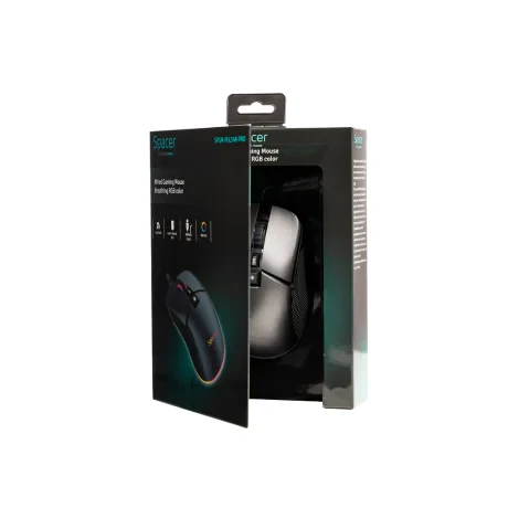 MOUSE Spacer - gaming, gaming, cu fir, USB, optic, rezolutie selectabila max. 8.000 dpi, butoane/scroll 7/1, iluminare RGB, negru, &quot;SPGM-PULSAR-PRO&quot;