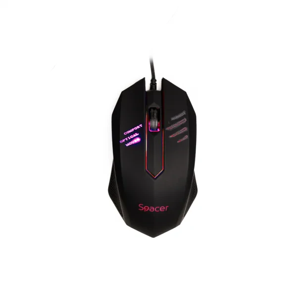 MOUSE  Spacer, PC sau NB, cu fir, USB, optic, 1000 dpi, butoane/scroll 3/1, iluminare, negru, &quot;SPMO-M20&quot; (include TV 0.18lei)