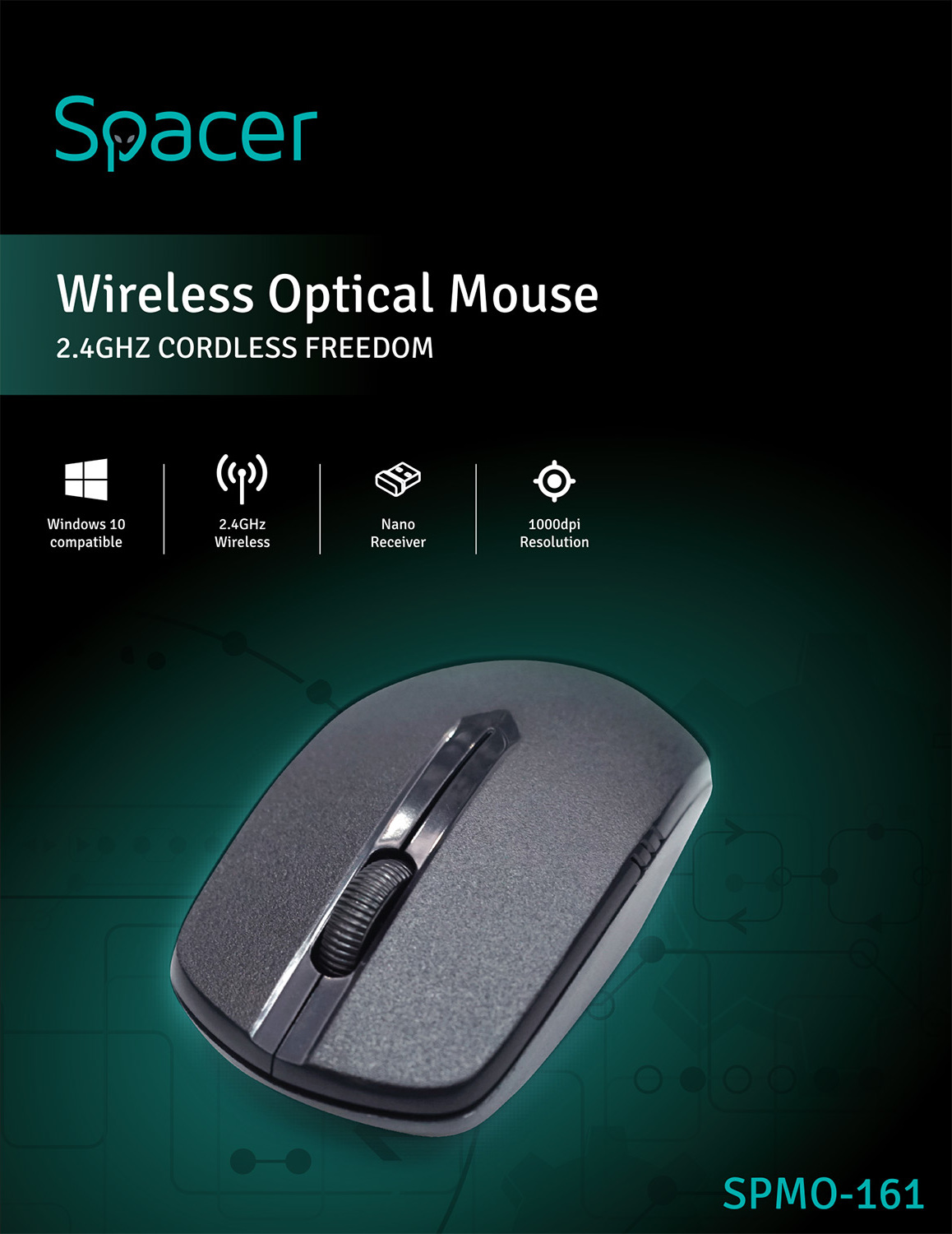 MOUSE  Spacer, PC sau NB, wireless, 2.4GHz, optic, 1000 dpi, butoane/scroll 3/1, , negru, "SPMO-161" (include TV 0.18lei) thumb