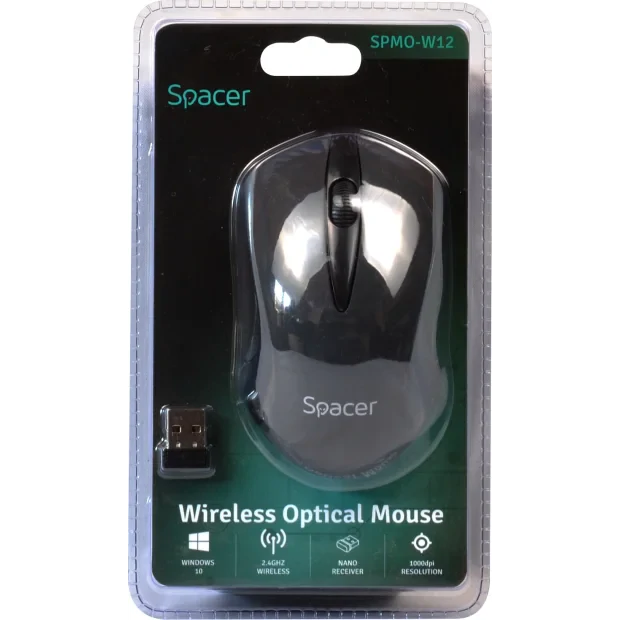 MOUSE  Spacer, PC sau NB, wireless, 2.4GHz, optic, 1000 dpi, butoane/scroll 3/1, , negru, &quot;SPMO-W12&quot; (include TV 0.18lei)