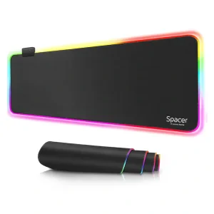 MousePAD RGB SPACER gaming, cauciuc si material textil, 900 x 300 x 3 mm, 1.8 m lungime cablu, negru &quot;SP-PAD-GAME-RGB-B&quot;