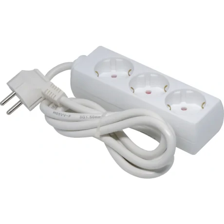 PRELUNGITOR SPACER, Schuko x 3, conectare prin Schuko (T), cablu 1.5 m, 16 A, protectie copii, protectie supratensiune, alb, &quot;PP-3-15&quot;