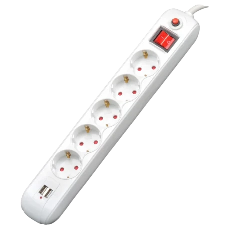 PRELUNGITOR SPACER, Schuko x 5, conectare prin Schuko (T), USB x 2, cablu 1.8 m, 16 A, max. 3500W, protectie supratensiune, alb, &quot;PP-5-18 USB&quot; (