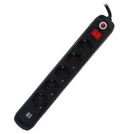 PRELUNGITOR SPACER, Schuko x 5, conectare prin Schuko (T), USB x 2, cablu 4.5 m, 16 A, max. 3500W, protectie supratensiune, Negru, &quot;PP-5-45B-USB&quot;