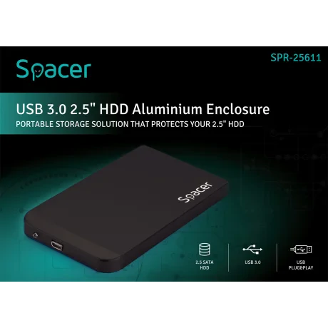 RACK extern SPACER, pt HDD/SSD, 2.5 inch, S-ATA, interfata PC USB 3.0, aluminiu, negru, &quot;SPR-25611&quot; 45503295