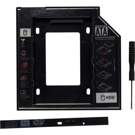 RACK intern SPACER, tip caddy 9.5mm, 5.25 inch la 2.5 inch, S-ATA, interfata PC S-ATA, metal, negru, &quot;SPR-25DVDI&quot; (include TV 0.8lei)