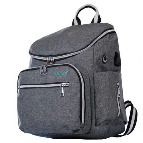 RUCSAC SPACER, 1 compartiment, buzunar frontal x 2, buzunar lateral x 2, buzunar dorsal cu fermoar, buzunar termoizolant detasabil, USB 2.0 (M)(pt. acces la Power Bank), fanta acces casti,  nylon, gri, &quot;Lady Bag&quot;,  &quot;SPB-Pumpkin&quot;
