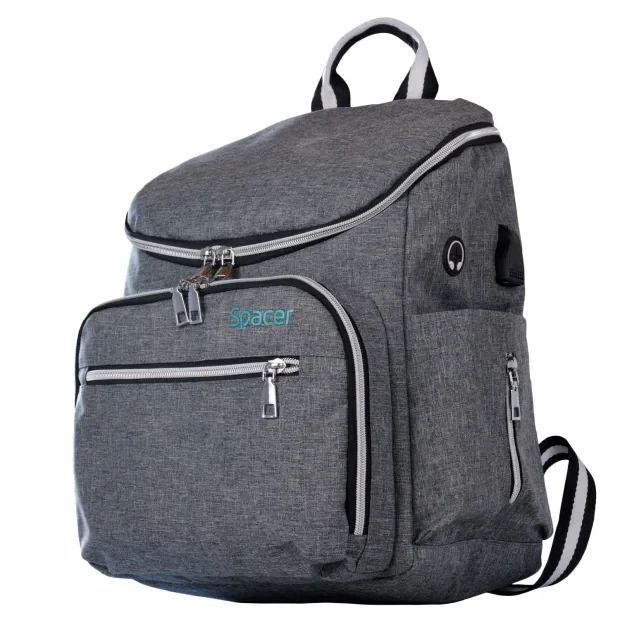 RUCSAC SPACER, 1 compartiment, buzunar frontal x 2, buzunar lateral x 2, buzunar dorsal cu fermoar, buzunar termoizolant detasabil, USB 2.0 (M)(pt. acces la Power Bank), fanta acces casti,  nylon, gri, &quot;Lady Bag&quot;,  &quot;SPB-Pumpkin&quot;