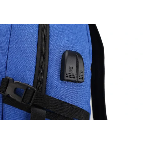 RUCSAC SPACER, pt. notebook de max. 15.6", 2 compartimente, buzunar frontal, buzunar lateral x 2, blocare fermoar, USB 2.0 (M)(pt. acces la Power Bank), Jack 3.5 mm (pt. acces la casti), waterproof,  poliester, albastru, "Duke",  "SPBP-DUKE-BL"