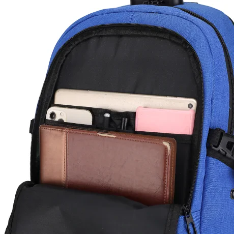 RUCSAC SPACER, pt. notebook de max. 15.6", 2 compartimente, buzunar frontal, buzunar lateral x 2, blocare fermoar, USB 2.0 (M)(pt. acces la Power Bank), Jack 3.5 mm (pt. acces la casti), waterproof,  poliester, albastru, "Duke",  "SPBP-DUKE-BL"