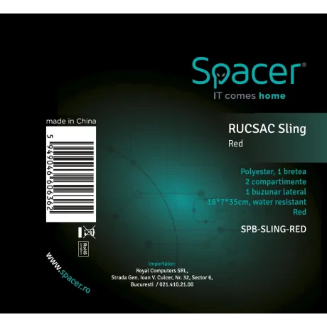 RUCSAC SPACER Sling, nylon,1 bretea, 2 compartimente principale,1 buzunar frontal, 1 buzunar lateral, 35x18x7cm, water resistant, red, "SPB-SLING-RED"