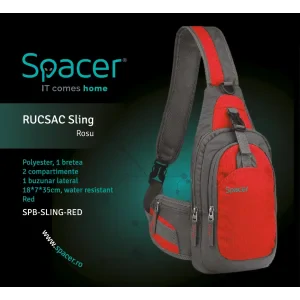 RUCSAC SPACER Sling, nylon,1 bretea, 2 compartimente principale,1 buzunar frontal, 1 buzunar lateral, 35x18x7cm, water resistant, red, &quot;SPB-SLING-RED&quot;