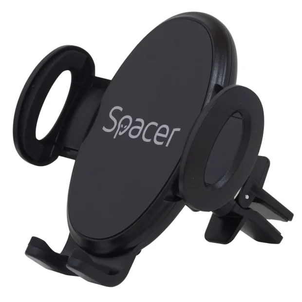 SUPORT auto SPACER pt. SmartPhone, fixare in ventilatie prin CLIPS, prindere laterala, rotire 360 grade, negru, &quot;SPCH-GRV-CLIPS&quot;